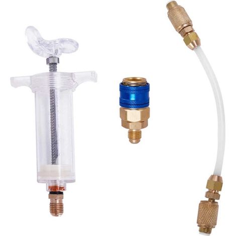 Jeringuilla para inyectar aceite/tinte detector de fugas más conector rápido y 1/4 SAE A/A