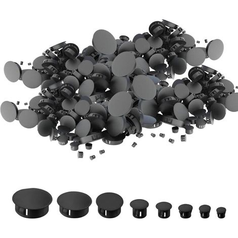 6-25mm Black Plastic Hole Plugs 120pcs Furniture / Wall Hole Covers with Locking Clip Caps for Cabinets/Shelves/Appliances Wear-Resistant & Tool-free Installation (1/5)