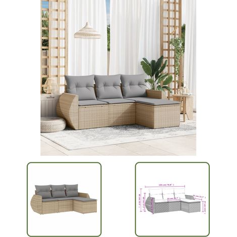The Living Store 4-tlg. Garten-Sofagarnitur mit Kissen Beige Poly Rattan - Gartenmöbel - PE-Rattan Möbel - Outdoor Lounge Set - Gartenlounge - Rattan Sofa