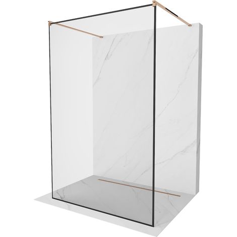 Mexen Kioto freistehende Duschwand 130 x 200 cm, Transparent/Schwarzes Design 8 mm, Rosa Gold - 800-