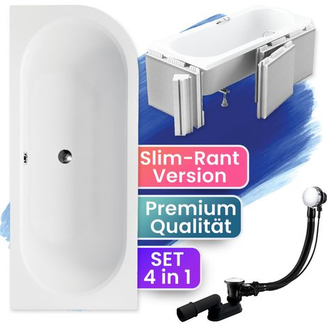 Badewanne Eckbadewanne 180x80 Links mit Styroporverkleidung, Ablauf & Füße GRATIS - Komplettset 4in1 Original Acryl Wanne - BADLAND AVITA SLIM (1/5)