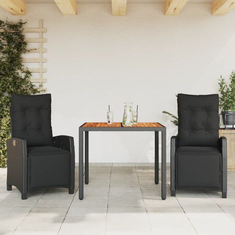 Set comedor de jardín 3 pzas con cojines ratán sintético negro vidaXL (1/5)