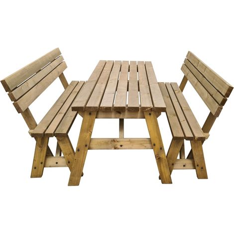 4ft (120cm) Picnic table and bench set, rustic brown finish, Victoria with backrest square corners