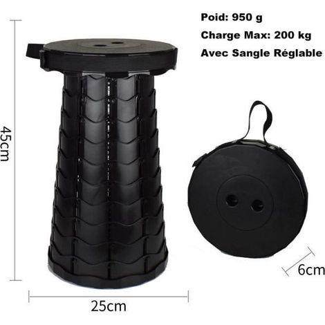 Tabouret Pliant Camping Siège Chaise Portable Rétractable 6.5-45cm Charge 200kg (1/4)