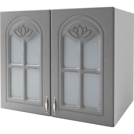 Tendencio – Meuble haut de cuisine 80 cm – 2 portes vitrées – 1 étagère – Mélaminé gris – Élément de rangement moderne