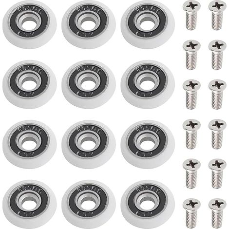 12 Pièces Roulette Porte,Porte de Douche roulettes avec Vis, roulettes de Rechange Roulette Porte Coulissante Douch, pour Coulissante de Douche, Blanche 23mm (1/5)