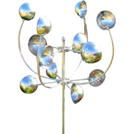 Sculpture de ventilateur en métal de jardin de patio, ventilateur extérieur moulin à vent décoratif, argent (1/4)