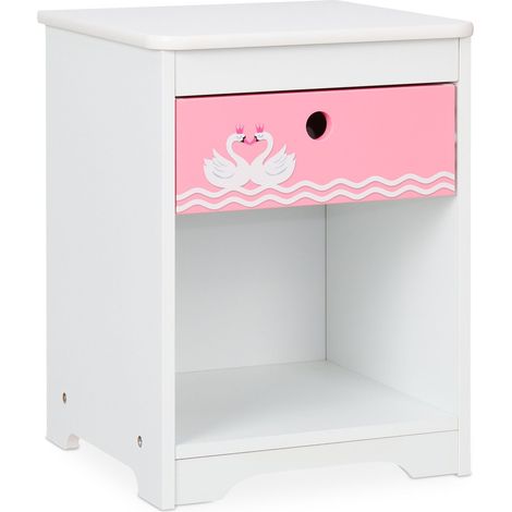 Comodino quadrato per bambini con cassetto e vano portaoggetti motivo cigni 60 x 40 x 40 cm in legno bianco 130012324