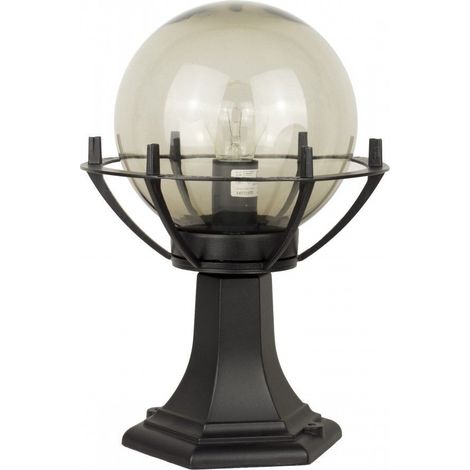 Schwarze stehende Gartenlampe 39 cm geräucherte Kugel mit Korb Ø25cm 1xE27 60W IP43 K SU-MA Kugeln