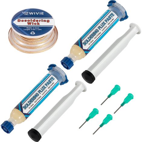 Lot de 2 paquets de flux de pâte à souder sans plomb et 2,5 mm - Pas de nettoyage nécessaire - Tresse à dessouder de 3 m - Fil à dessouder en cuivre pur pour enlever la soudure (1 pièce) (1/5)