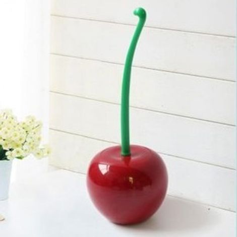 Ensemble de brosses de toilette style cerise, rouge vin, en polypropylène durable avec long manche et tête de brosse dense. Brosse de nettoyage pour toilettes rouge vin. (1/4)