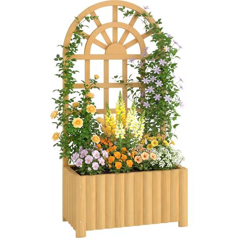 Outsunny jardinera con enrejado de madera para plantas trepadoras, con drenaje, macetero elevado para jardín, terraza, 60x30x120 cm, natural (1/5)