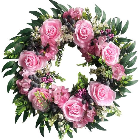 Guirlande Artificielle - Rose Pourpre et Fruits - Décoration Porte Maison Mariage Fête - 45 cm (1/5)