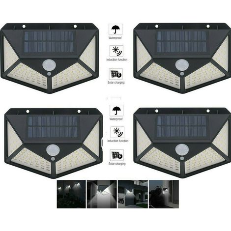 Trade Shop - 4 Stück Solarbetriebene 100 LED Außenstrahler Lampe Bewegungsmelder - (1/5)