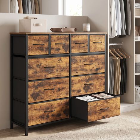 Commode avec 10 Tiroirs en Tissu, Meuble de Rangement pour Chambre, 98,7 x 30 x 96,2 cm, Taupe (1/5)