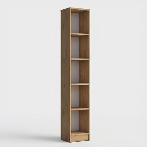 Bibliothèque murale haute et étroite 170 cm avec 5 étagères en bois Wally (1/4)
