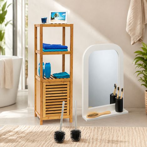 Vintage Badezimmer-Wandset (3-teilig) - Silikon-WC-Bürste, Spiegelablage & hohes Bambusregal (1/5)