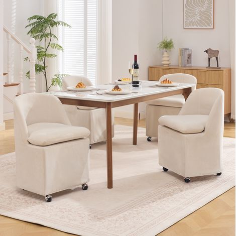 Lot de 2 chaises de salle à manger beige en chenille avec roulettes 360° et housse amovible – 53 x 53,5 x 78,5 cm (1/5)