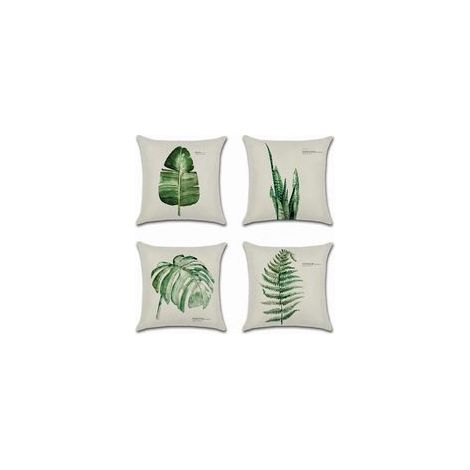 FLITI Set of 4 Cushion Covers 45x45cm Cotton Linen Green Leaf Pattern Decorative Sofa Car (1/5)