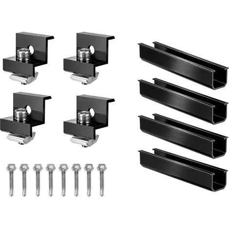 Support de Panneau Solaire pour Modules, Kit de 4 Pack Rails Aluminium 12cm avec 4 Pack Pinces Ajustables pour Modules de 30-35mm, Support pour Toit Trapézoïdal et Toit Plat (4) (1/5)