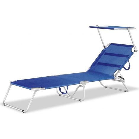Lettino Mare Pieghevole con Tettuccio Parasole BLU (1/5)