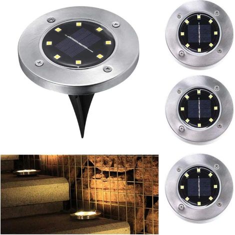 MINKUROW Luces Solares De Tierra Para Exteriores Blanco Cálido, 8 Led Lámpara De Jardín Para Exteriores Para Luces Led Solares Impermeables Para Exteriores, 4 Piezas (1/5)