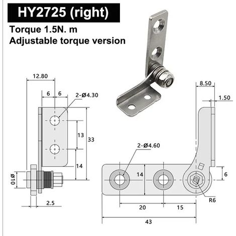 Charnière à couple réglable en acier inoxydable 304 (A14), charnière pivotante à butée libre industrielle pour un positionnement à angle quelconque sur équipement (1 pièce) (1/5)