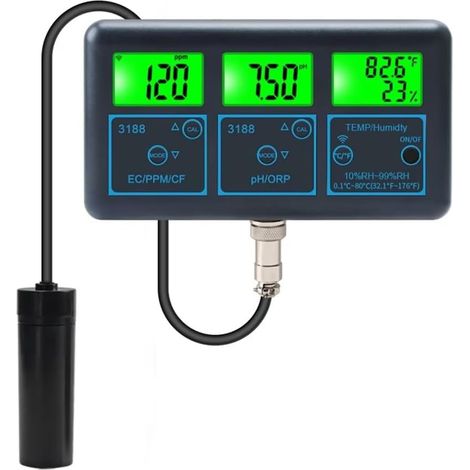 Tuya WiFi 7 en 1 Testeur de Qualité de L'Eau Analyseur D'Eau Multi-Paramètres PH/ORP/EC/PPM//Humidity/TEMP Moniteur Mètre avec Prise EU (1/5)