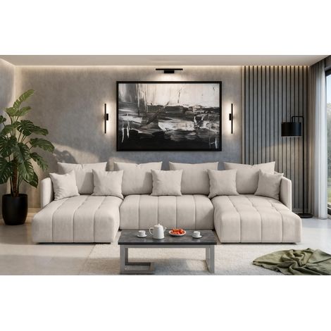 AX LIVING Mersino Eckschlafcouch mit Bettkasten 353 cm beige