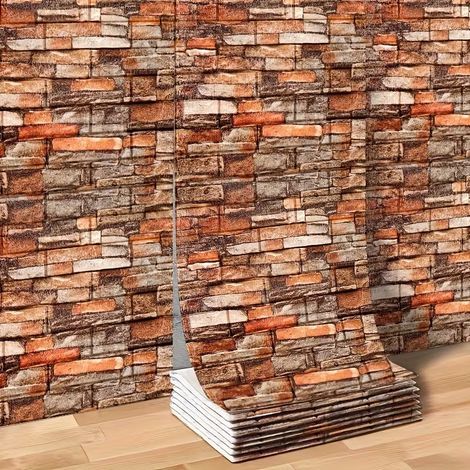 3D-Schaumstoff-Wandbild, Ziegelsteinoptik, selbstklebend, Ziegelmuster, Innendekoration, einfach anzubringen, 35 x 500 cm – rot (1/5)