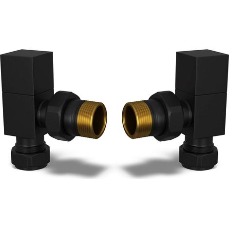 Square - Black Radiator Valves Angled 8mm