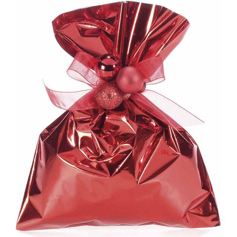 Busta a sacchetto regalo metallizzata rosso lucido. Ideale per confezioni regalo, set da 100 pezzi, cm 15 x 20 H