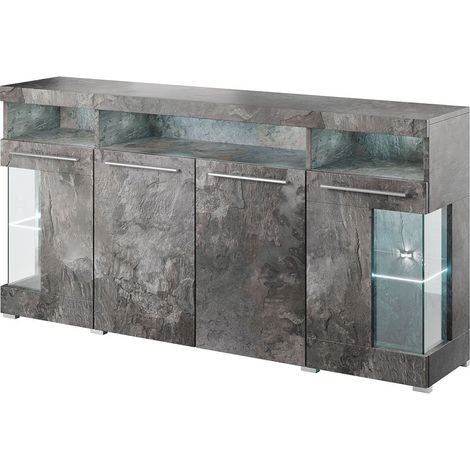 Buffet XL 180cm avec 4 portes couleur gris effet ardoise collection BOMBAY
