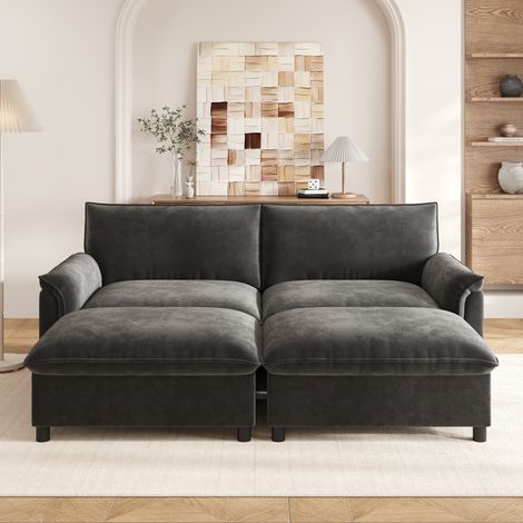 Canapé Modulable-Canapé D'Angle En Chenille - Pouf Mobile Avec Rangement-Assise Profonde Et Couchage D'Appoint-216x77x82-Gris (1/5)