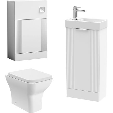 Belvide Retro Cloakroom Bundle - Fluted Floor Standing Vanity Unit, WC Unit, Cistern, Toilet Pan & Tap - White/Chrome - Balterley (1/5)