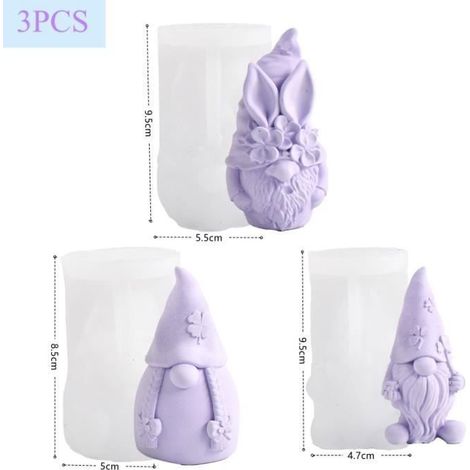 Moule Bougie 3pcs Moules en Silicone 3D Gnome Moule Bougie Silicone Moule en Silicone Halloween pour Bougie Parfumée Savon (1/4)