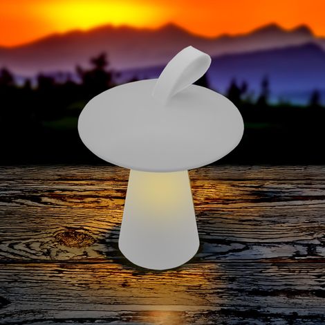 LED Akku Tischleuchte Pilz 17 x 15 cm mit 3 Leuchtmodi - weiß - Outdoor Tischlampe warm weiß wiederaufladbar