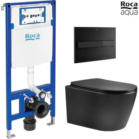 BASTIDOR ROCA DUPLO ONE PACK CISTERNA EMPOTRADA Y PULSADOR PL7 NEGRO MAT CON INODORO SUSPENDIDO NEBULA BLACK MATE RIMLESS (1/5)