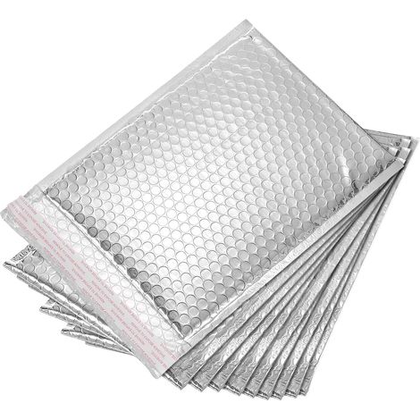 Thermal Bubble Mailer, 25 x 20 cm Silver Self Adhesive Bubble Mailers for Books, Food, Cosmetics, Pack of 10 (1/5)