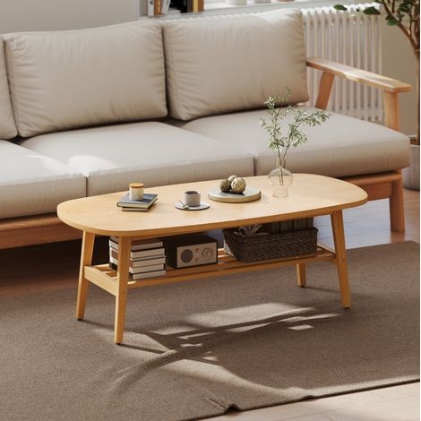 MEUBLIV Mesa de centro 120 x 60 x 42 cm natural con almacenamiento abierto, montaje requerido (1/5)