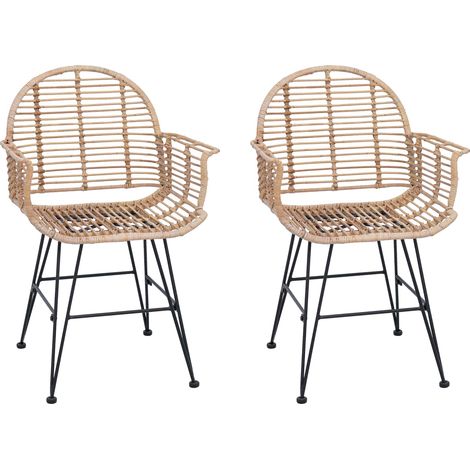 Dining Chair 2 pcs Rattan and Iron Natural 57 x 55 x 85 cm vidaXL