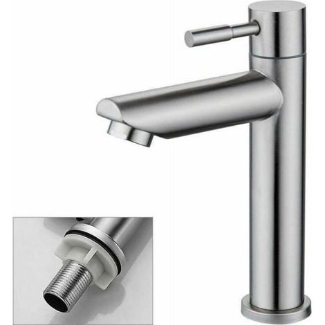 Robinet Lavabo - Eau Froide - Cuivre Chromé - Mousseur Démontable - Pour Vasque Salle De Bain - 1 Pièce (1/4)