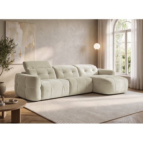 Canapé d'angle relax électrique en tissu beige FERDINAND - Angle (1/5)