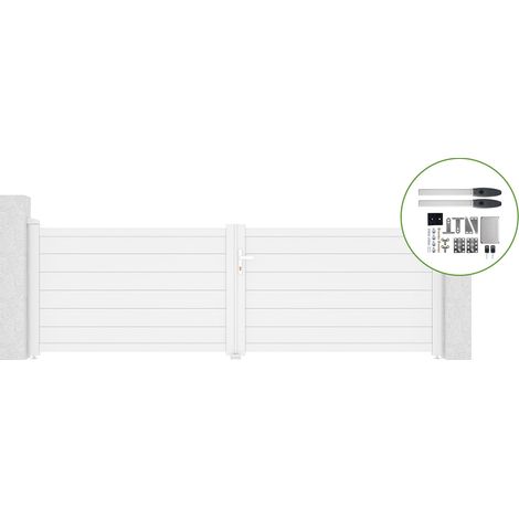 Portail battant 3,5m EIGER H.115cm alu blanc + motorisation HICKER B200 (1/4)