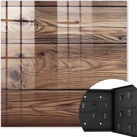 Armoire à clés - (30 cm x 30 cm) - Boîte à clés murale - Coffret de rangement pour clés - Couleur noire - Ouverture vers la droite - Pour maison et bureau - Motif en bois