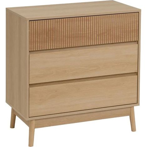 Commode - JUANIO - 80x40x80 cm - 3 tiroirs - Bois clair - Aspect bois (1/5)