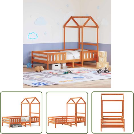 The Living Store Cadre de lit avec toit sans matelas cire marron 90x200 cm - Lit Enfant - Chambre D'enfant - Lit Cabane - Lit Modulaire - Lit Design (1/5)