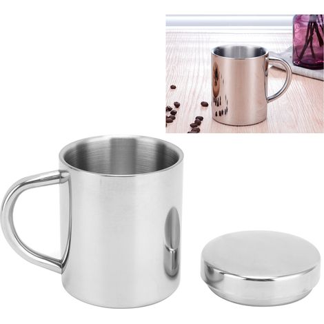 Tasse à thé portable en acier inoxydable 304 avec couvercle et poignée, idéale pour la maison, les voyages et les activités de plein air. Couleur : argent. Contenance : 200 ml. (1/5)
