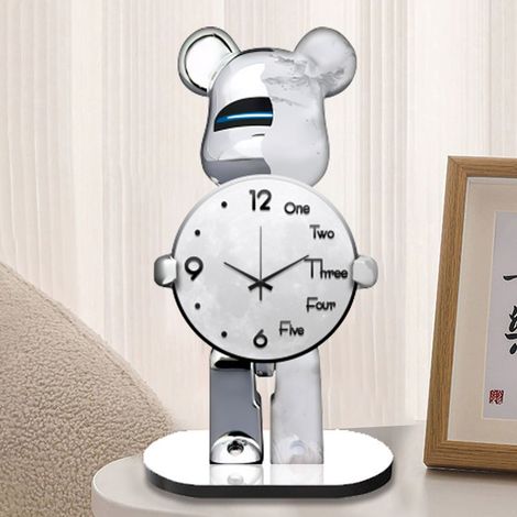 Horloge de table ours à l'esprit créatif et violent - Décoration unique pour salon, salle à manger, bureau, chambre - Mouvement silencieux pour une ambiance apaisante (30 x 15 cm)