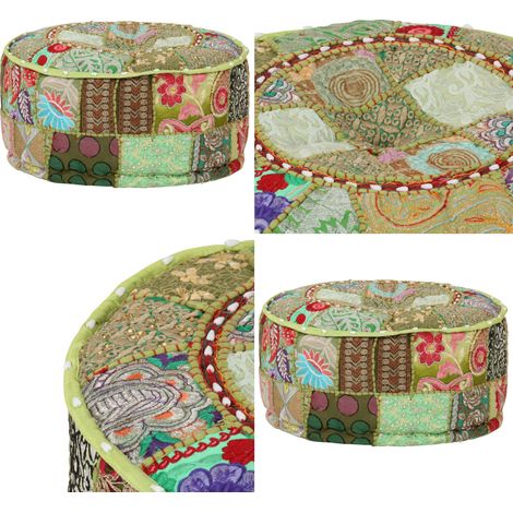 Pouf rond en coton fait à la main 40 x 20 cm Vert - Pouf - Vintage - Décoration Intérieure - Mobilier Ethnique - Coussin Décoratif - Home & Living (1/5)